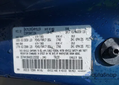 2002 Dodge Ram 1500 St из США, поврежденный, VIN 3D7HA18NX2G123332